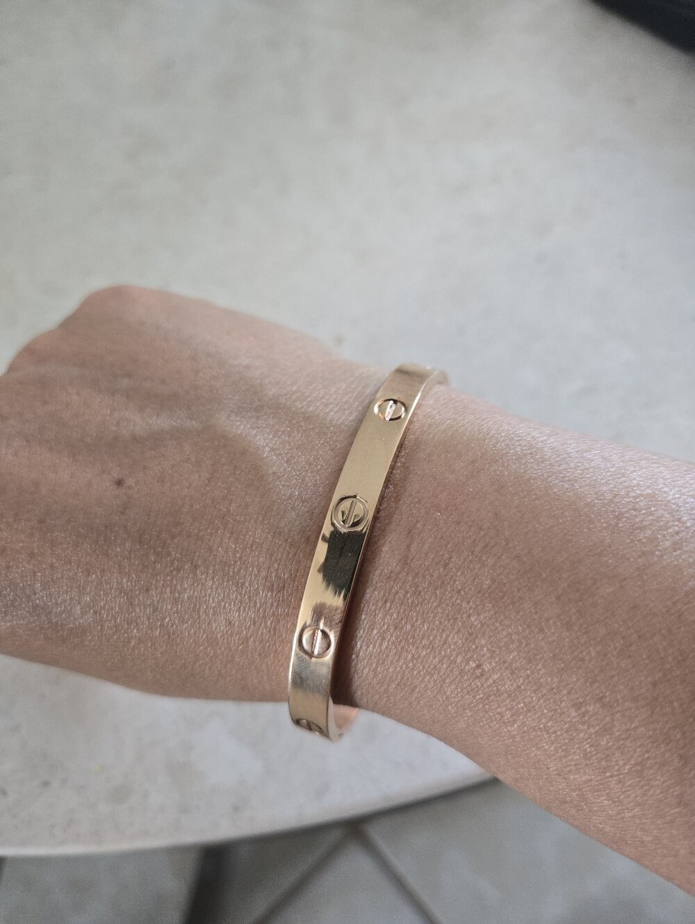 Rose Pink Gold Plated Stainless Steel Cartie Love Screw Motif Bangle Bracelet